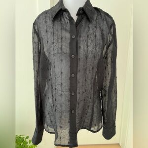 O. SHIRT Blouse Sheer Black Long Sleeve Button Front Layer Event Date Night